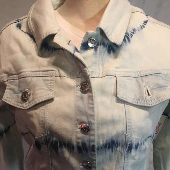 Justice Girl's Youth Size 18/20 Tie Dye Blue Denim Jacket Boho New with Tags - Picture 3 of 16